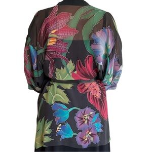 Rare Colorful Tropical Floral Island Print Silk Kimono One Size